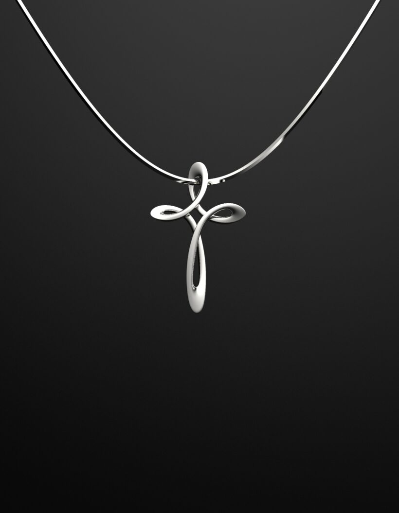 continuous infinity cross fluid necklace in tserling silver