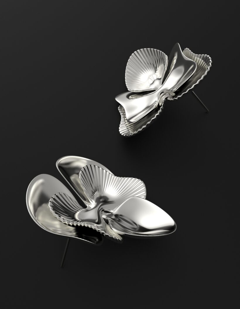 silver orchid stud earrings