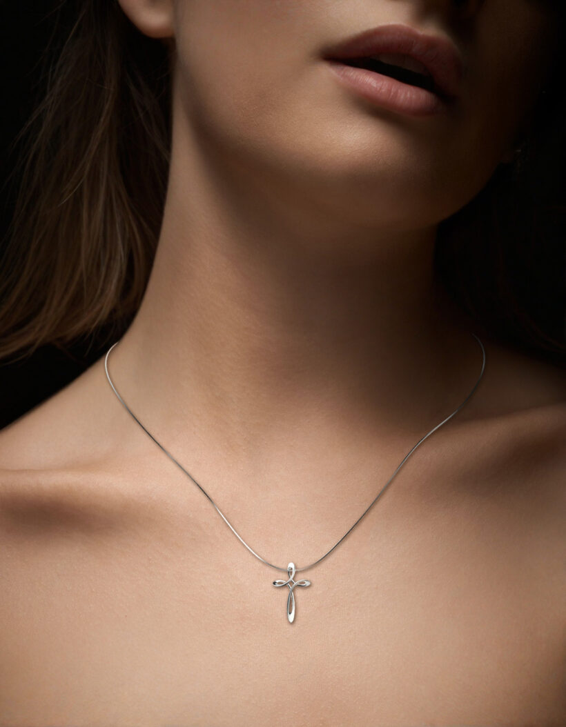 elegant small cross necklace charm in sterling silver