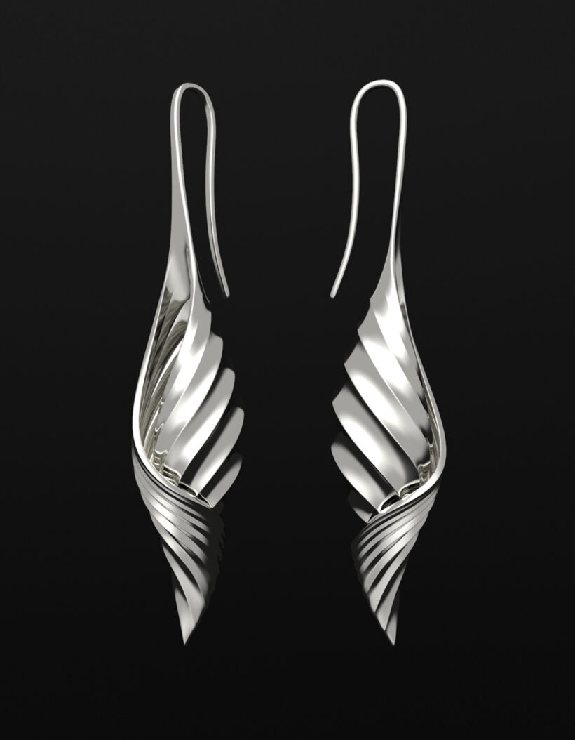 large elongated silver seashell statement earrings