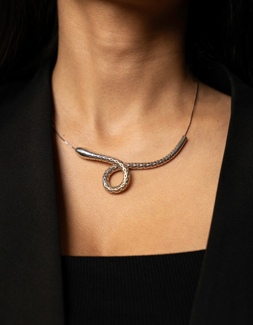 Serpent necklace in silver by Floa Design front view