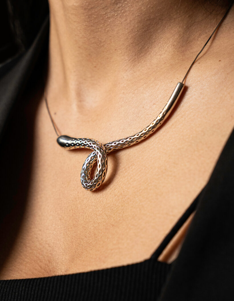 Serpent necklace in silver by Floa Design side view