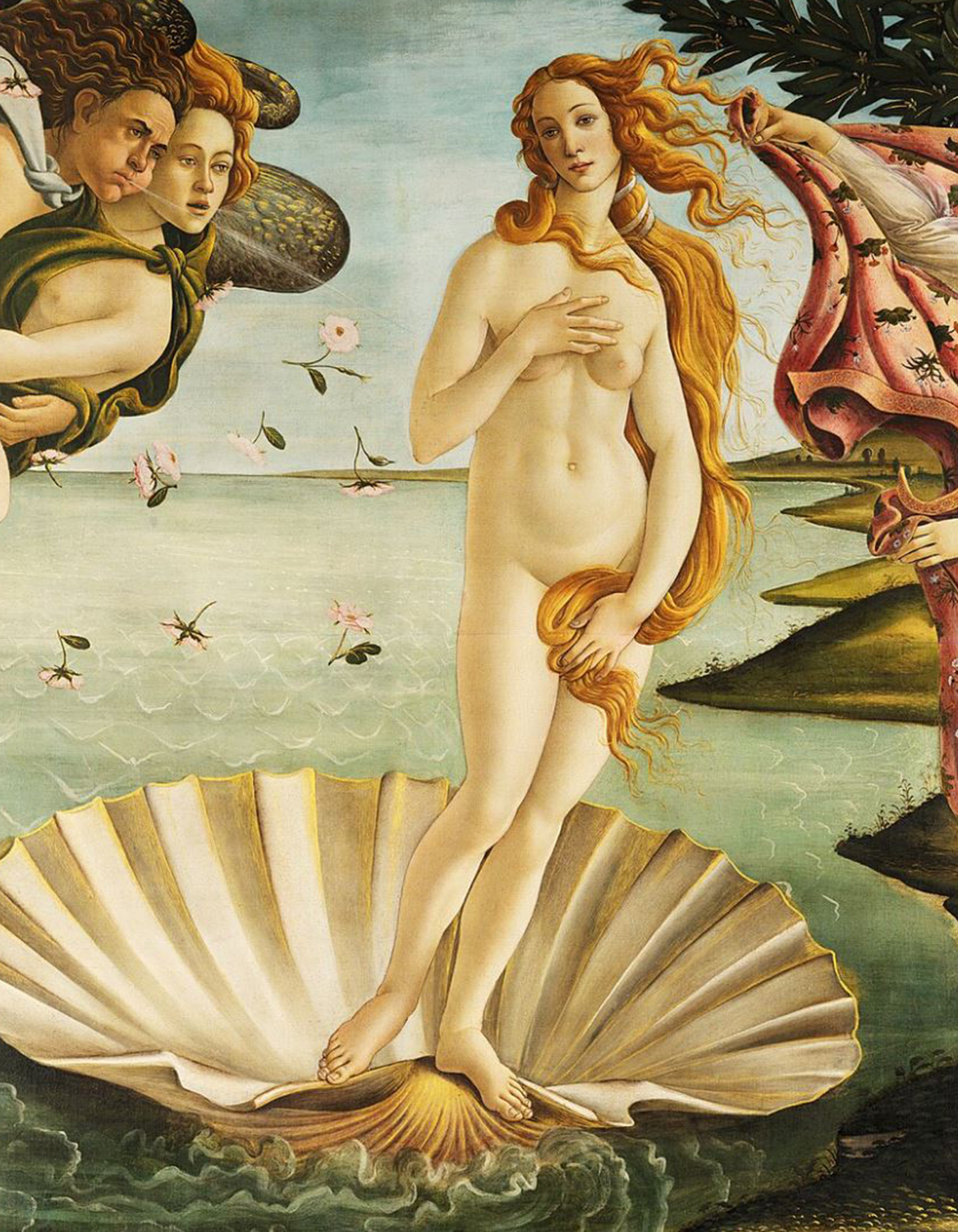 A detail of birth of venus painting by Sandro Botticelli