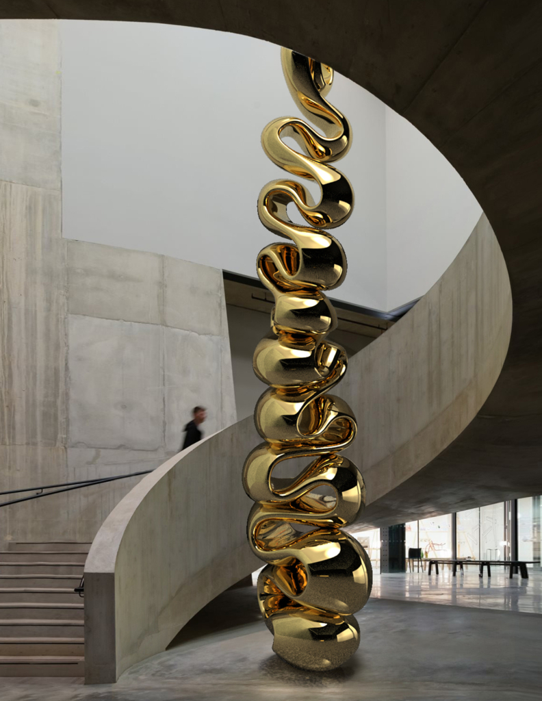 Contemporary sculpture of Floa Design’s architectural jewellery piece Mad Honey Earrings, scaled up and exhibited at Tate Modern in London.