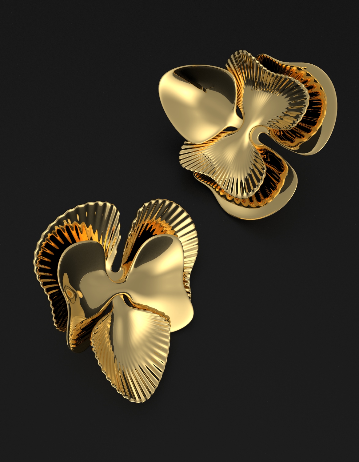 Orchid earrings – sculptural gold orchid flower stud earrings by Floa Design